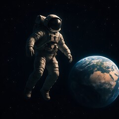 Fototapeta premium Astronaut in Space: Earth View, Cosmic Exploration