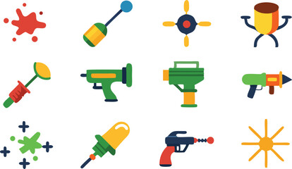 Dynamic Paintball Gun and Splatter Vector Elements for Action-Packed Designs