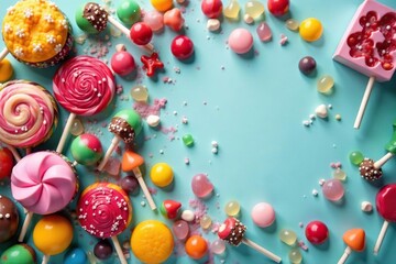 Colorful candy buffet with various sweets, lollipops, chocolates, and gummies , dessert buffet, candy jars