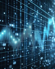 Fototapeta premium Abstract digital waveform visualization with grid lines and bokeh lights, futuristic technology concept, blue color scheme, close up