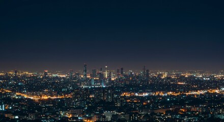 Cityscape at night, illuminated buildings