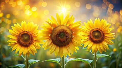 Obraz premium Stunning Sunflowers High Depth of Field, Isolated, Nature Photography