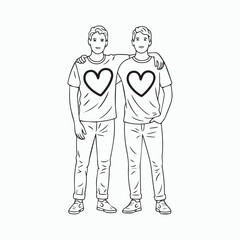 Two Young Men Standing Together – Pride Month Shirt Line Art Designs