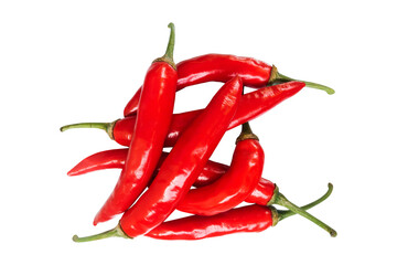 Group of red hot chili peppers isolated on white