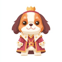 Fototapeta premium Cartoon dog character dressed as a king in a colorful coat and crown