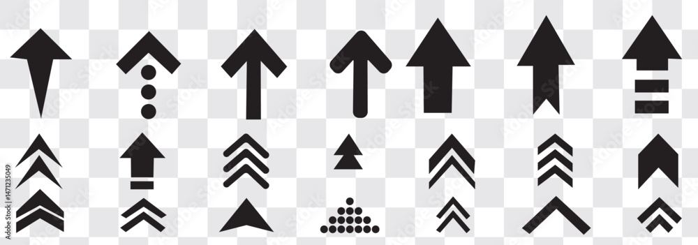Aufkleber collection of swipe up icons with gray arrows in various styles on a white background.