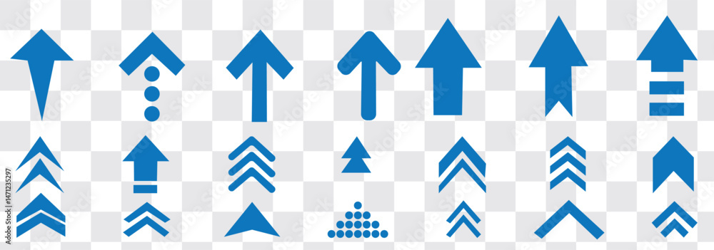 Poster collection of swipe up icons with gray arrows in various styles on a white background.