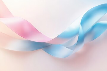 Abstract ribbons in soft pastel colors of pink and blue gently flowing on a light background
