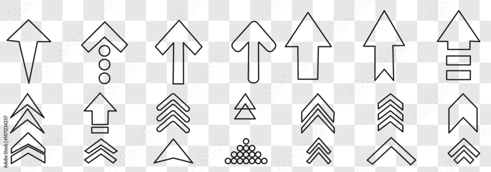 Aufkleber collection of swipe up icons with gray arrows in various styles on a white background.