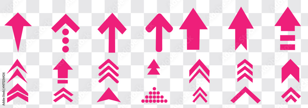 Poster collection of swipe up icons with gray arrows in various styles on a white background.