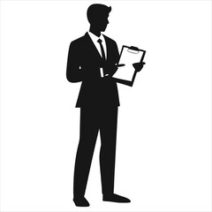 Businessman in Silhouette Holding Clipboard