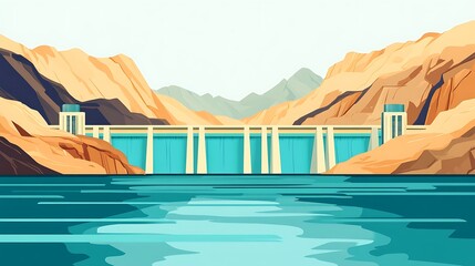 Desert Dam with Hydropower, and Reservoir.