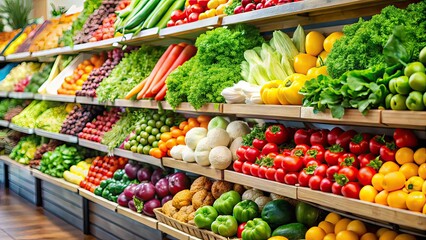Obraz premium Supermarket Shelf Produce Display High Depth of Field