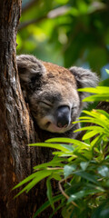 Fototapeta premium Peaceful Koala in a Eucalyptus Tree
