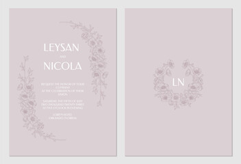 Wedding invitation. Painted wreath frames from anemone flowers.

