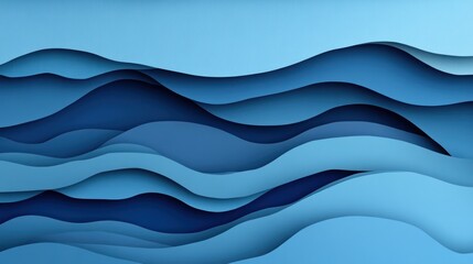 Fototapeta premium Abstract layered design of wavy, blue shapes.
