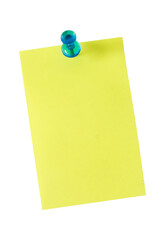 green sticky note with push pin on transparent background