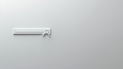 Minimalist white search bar with magnifying glass icon on clean gray background, copy space for text. Modern web design, user interface, digital technology and online search concept.
