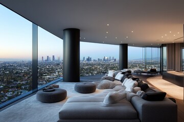Fototapeta premium Modern penthouse living room with city views (7)