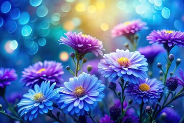 Surreal Purple & Blue Flowers Dreamy Close-up