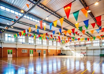 Colorful Gym, Fabric Streamers, Empty Arena,  Party Decor