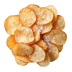 Crispy Salted Potato Chips Close Up Pile Delicious Snack Food isolated on transparent background