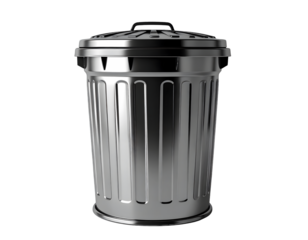 Metal Trash Can Design: Lidded, Ribbed, Transparent Background