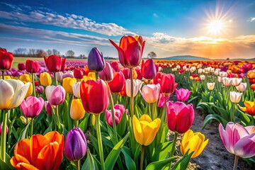 Colorful Tulip Field - Springtime Photography - AI Generated Image