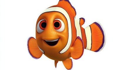 Smiling orange fish with white stripes.  Adorable cartoon character