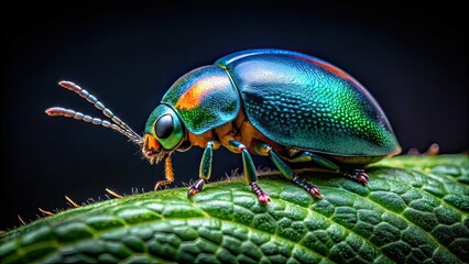 Fototapeta premium Teal Ladybug Macro Aerial Photography, Dark Background
