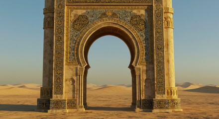 Ornate archway in a desert landscape