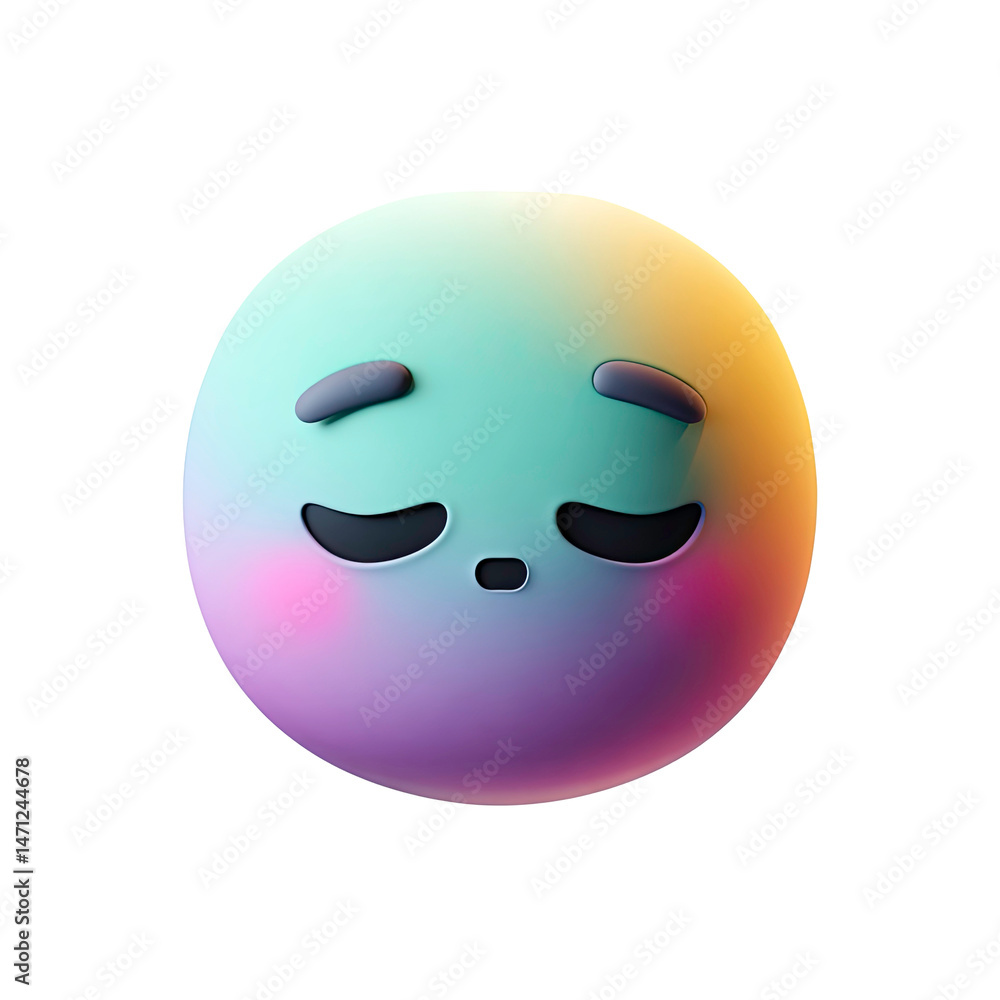 Poster 3d render of a cute sleepy emoji on a gradient sphere on transparent background