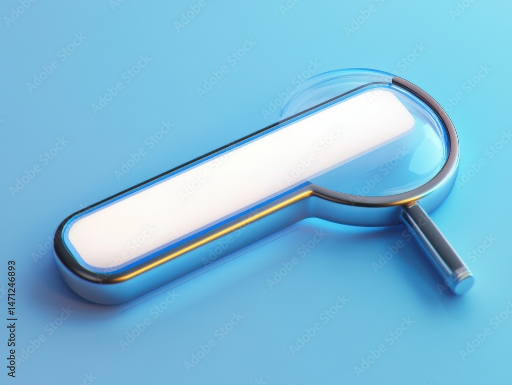 Poster magnifying glass on blue background close up studio shot for search concept and problem solving find