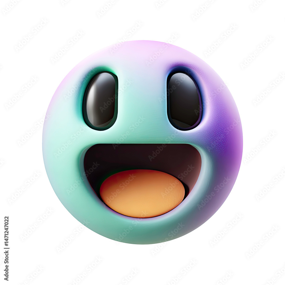 Poster 3d render of a happy emoji with gradient colors on transparent background