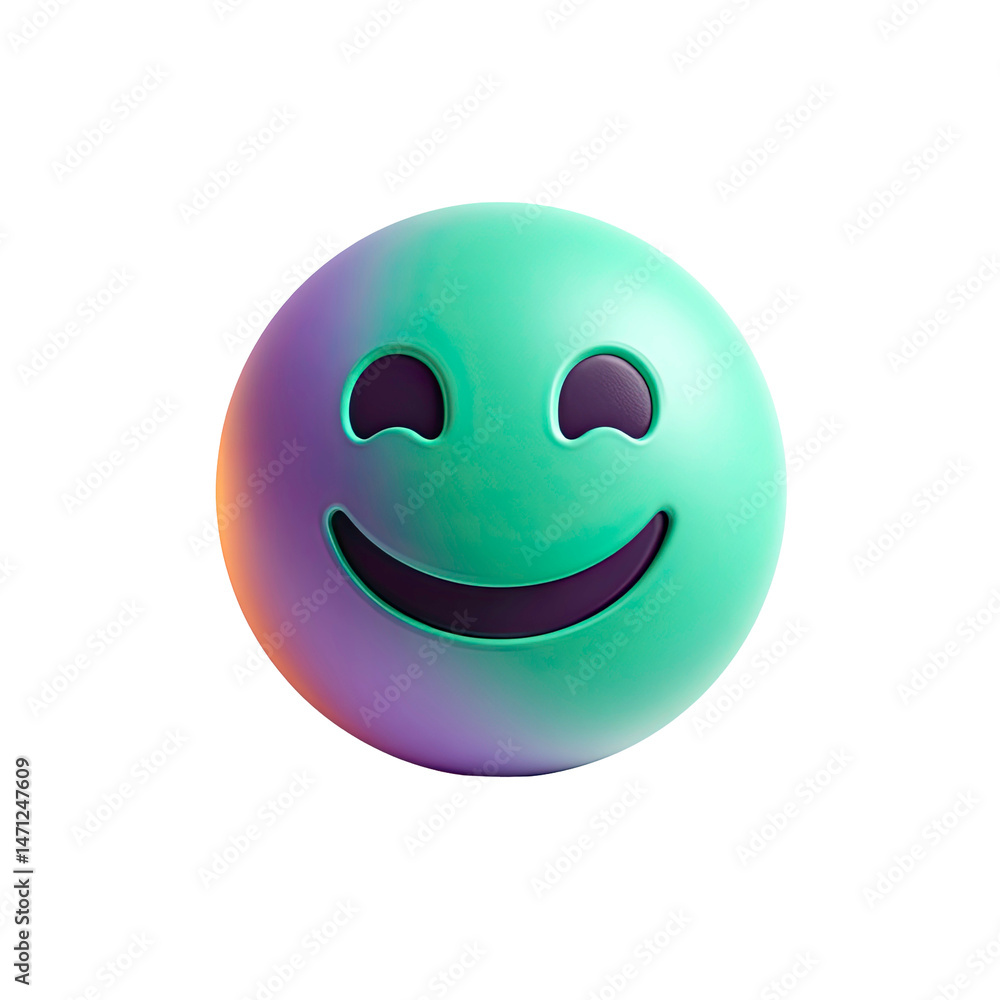 Poster 3d render of a smiling emoji with gradient colors on transparent background