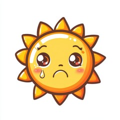 Fototapeta premium Cute Cartoon Sun with a Sad Expression and a Single Tear Drop