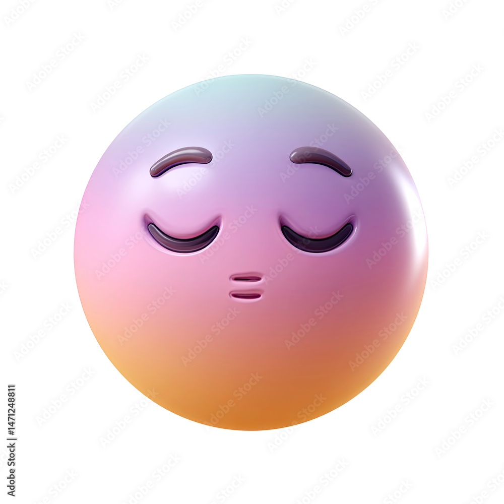 Poster 3d render of a sleeping emoji on a gradient sphere on transparent background