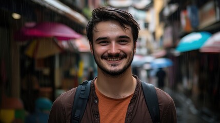 Fototapeta premium Smiling young man in a city street