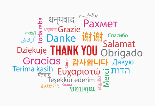 Thank you word cloud in different languages background concept