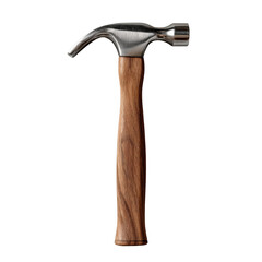 Closeup of a Metal Claw Hammer with Brown Wooden Handle on Transparent Background