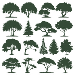 Tree and forest silhouettes - Vector illustration collection of trees