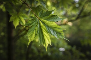 A photograph of a single, vibrant emerald green leaf