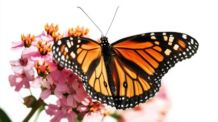 Fototapeta premium Vibrant Monarch Butterfly Perched on Pink Flowers in Nature