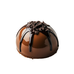 Delicious Chocolate Dessert with Glossy Ganache and Shaved Chocolate Topping in Elegant Presentation on transparent background