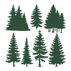 Obraz premium Pine tree silhouettes. Evergreen forest firs and spruces black shapes, wild nature trees templates.