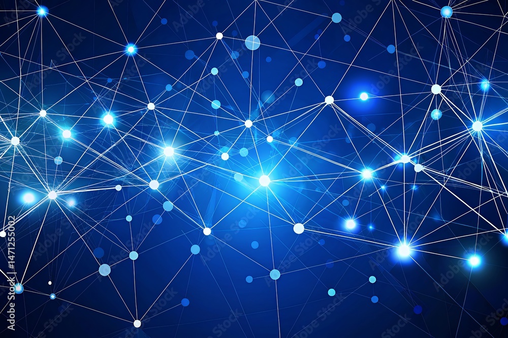 Poster abstract network connection background blue glowing nodes and lines