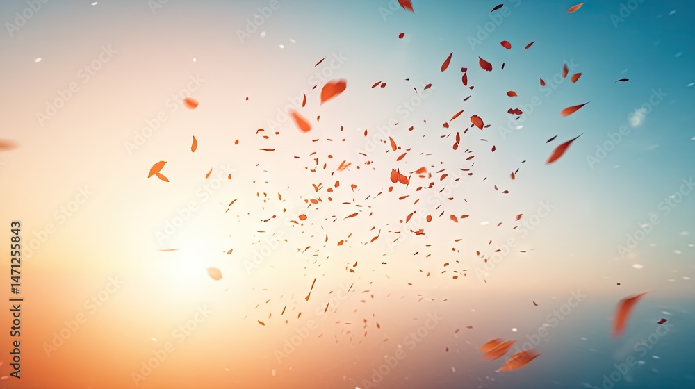 Poster abstract display of particles against a gradient sky.