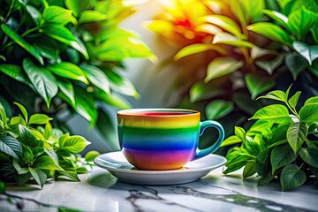 Double Exposure Cup, Marble, Leaves, Rainbow Gradient, High Contrast