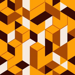 Abstract geometric pattern in vibrant orange brown and white Bold 3D cube design modern minimalist