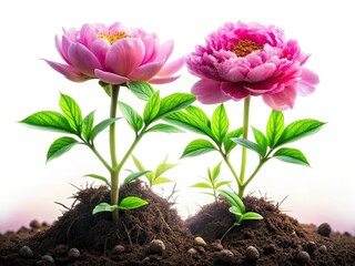 Double Exposure Peony Seedlings - Blooming Future, AI Art